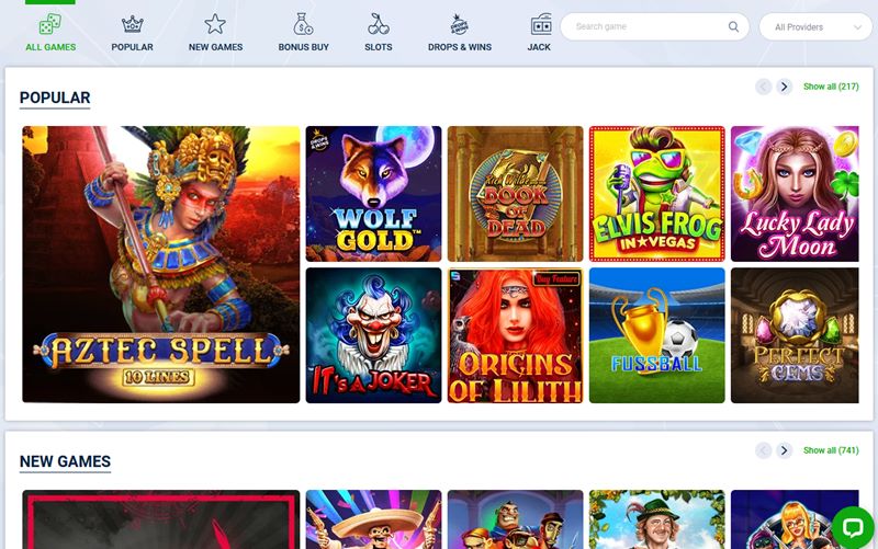 What 20bet offers on casino games