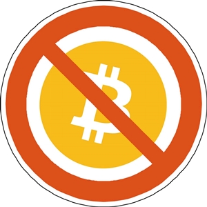 Bitcoin logo in a ban sign
